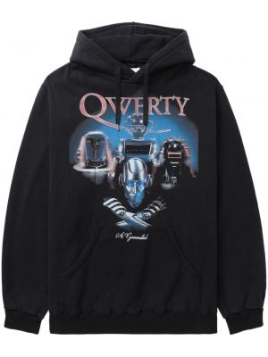 Pamučna hoodie s kapuljačom s printom Doublet crna