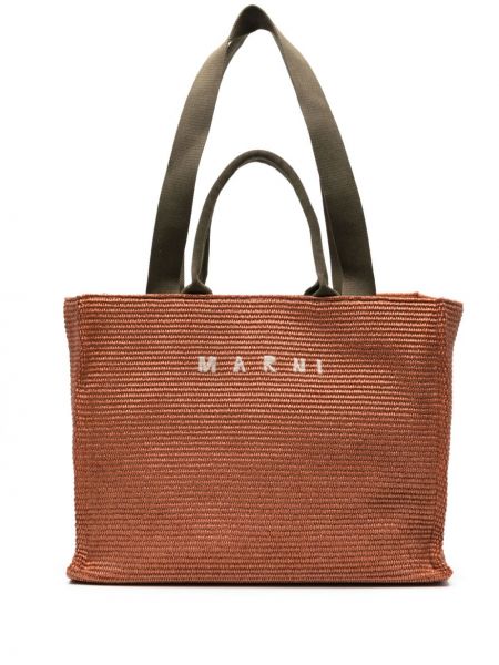 Τσάντα shopper με κέντημα Marni πορτοκαλί