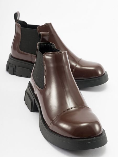 Lakované kožené členkové topánky Luvishoes hnedá
