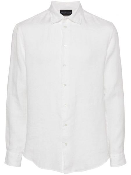 Lněná košile Emporio Armani bílá