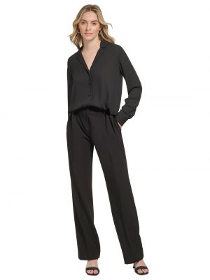 Блузка на пуговицах с v-образным вырезом Calvin Klein черная