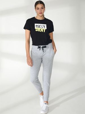 Меланжевая однотонная футболка с круглым вырезом Dkny Jeans серая
