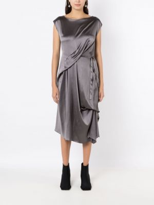 Drapované hedvábné midi šaty Uma | Raquel Davidowicz šedé