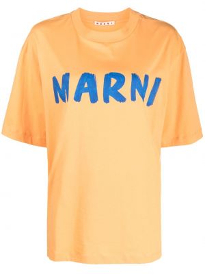 Bavlněné tričko s potiskem jersey Marni oranžové