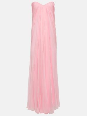 Rochie lunga de mătase din șifon drapată Alexander Mcqueen roz