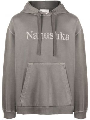 Kokvilnas kapučdžemperis ar izšuvumiem Nanushka pelēks