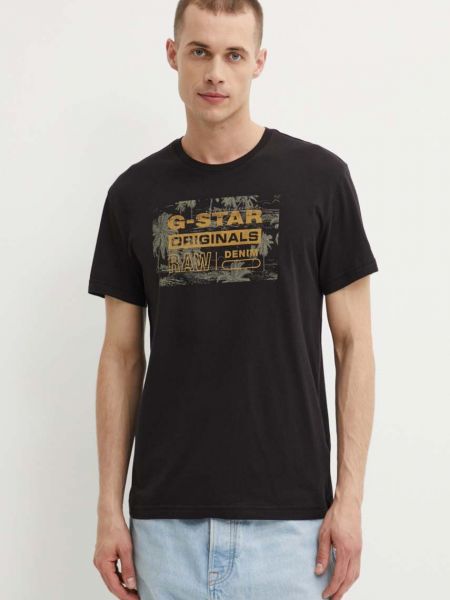 Pamučna majica s uzorkom zvijezda G-star Raw crna
