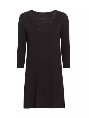 Платье мини с длинным рукавом из джерси с круглым вырезом Atm Anthony Thomas Melillo черное