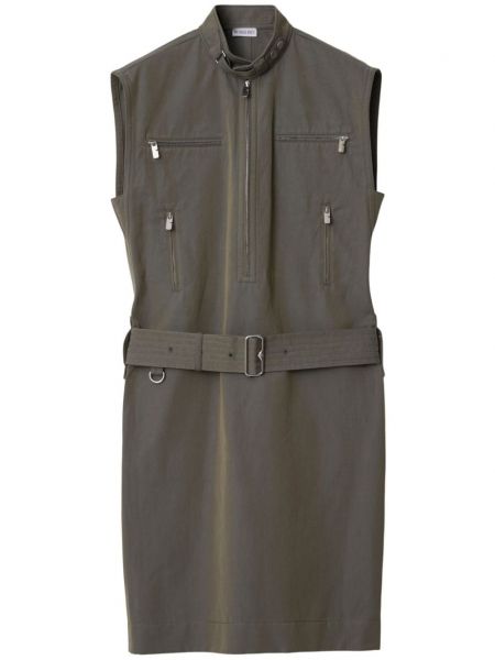 Pamučna lanena haljina s patentnim zatvaračem Burberry siva