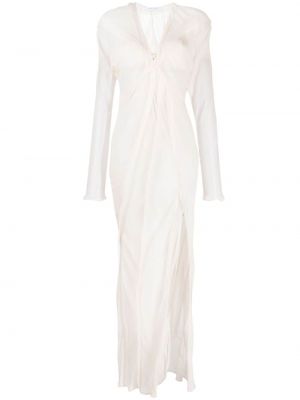 Prozorna svilena dolga obleka Rachel Gilbert bela
