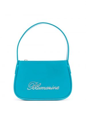 Кожени шопинг чанта с кристали Blumarine синьо