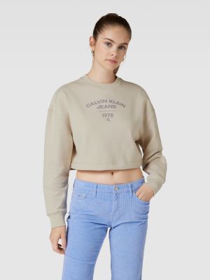 Bluza dresowa z nadrukiem Calvin Klein Jeans beżowa