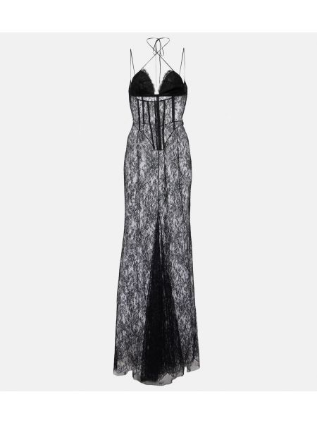 Кружевное длинное платье Alessandra Rich черное