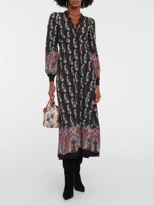 Jedwabna sukienka midi z wzorem paisley Etro