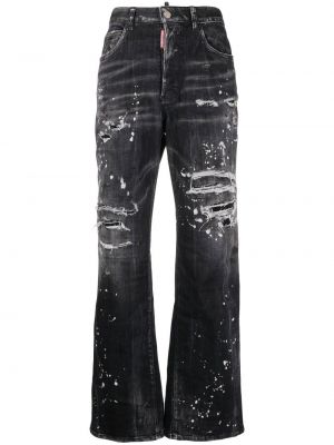 Zvonové džíny s oděrkami Dsquared2 černé