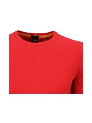 Dzianinowy sweter z okrągłym dekoltem Hugo Boss czerwony