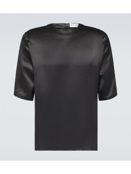 Hedvábné tričko Saint Laurent černé
