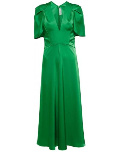 Satynowa sukienka midi Victoria Beckham, zielony