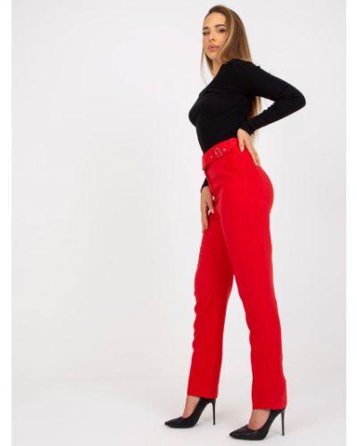 Pantaloni cu picior drept cu buzunare Fashionhunters roșu