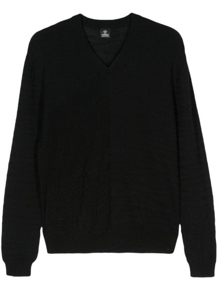Pull en laine à col v Versace Pre-owned noir