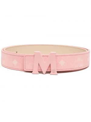 Двустранен кожаный колан с принт Mcm розово