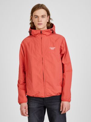 Džínová bunda s kapucí Calvin Klein Jeans červená