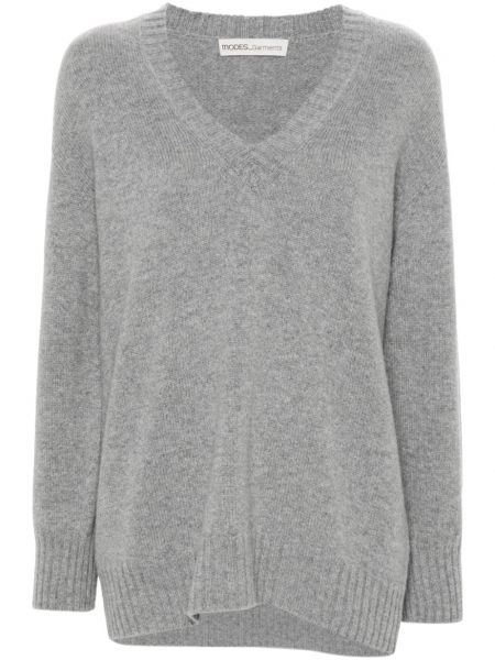 Džemper s v-izrezom Modes Garments siva