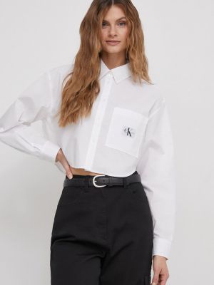 Памучна дънкова риза Calvin Klein Jeans бяло