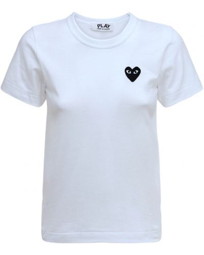 Bavlněné tričko s výšivkou se srdcovým vzorem Comme Des Garçons Play bílé