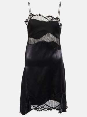 Satenska obleka s čipko Victoria Beckham črna