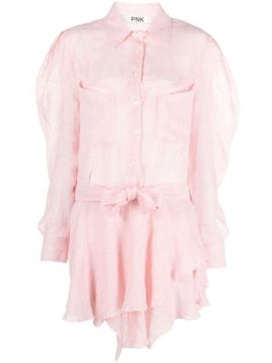 Lněné mini šaty Pnk růžové