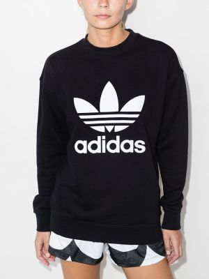 Raštuotas medvilninis džemperis su gobtuvu Adidas juoda
