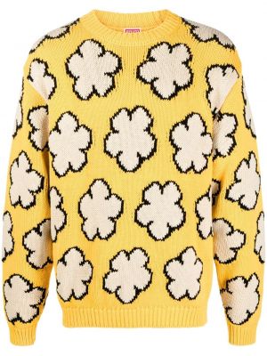 Sweter bawełniany w kwiatki Kenzo żółty