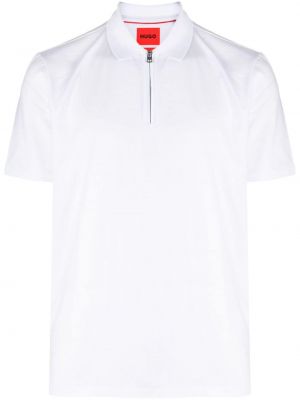 Памучна поло тениска с цип Hugo бяло