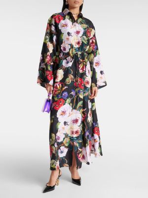 Satenska dolga obleka s cvetličnim vzorcem Dolce&gabbana