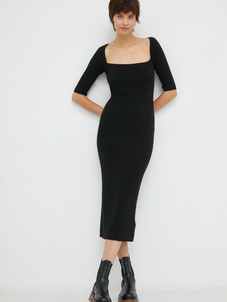 Calvin Klein ruha gyapjú keverékből fekete, midi, testhezálló
