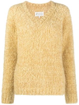 Плетен пуловер с v-образно деколте Maison Margiela жълто