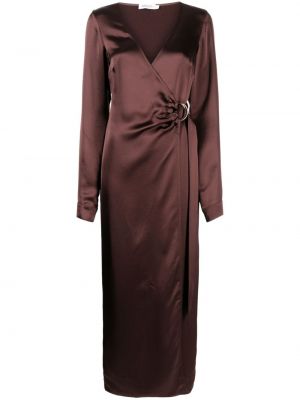 Saténové dlouhé šaty Anna Quan hnědé