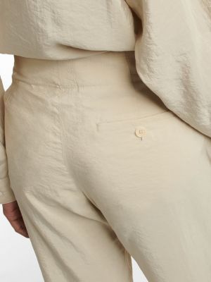 Hedvábné rovné kalhoty s vysokým pasem Lemaire béžové