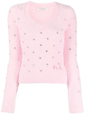 Плетен пуловер с кристали Philosophy Di Lorenzo Serafini розово