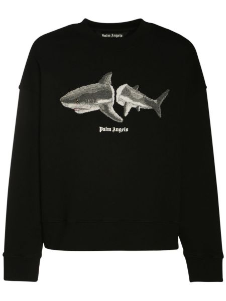 Sweatshirt med broderi i bomull Palm Angels svart