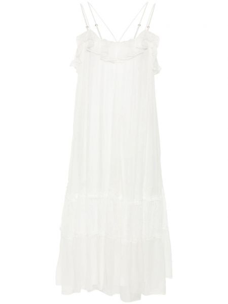 Копринена рокля на цветя с дантела Nissa бяло