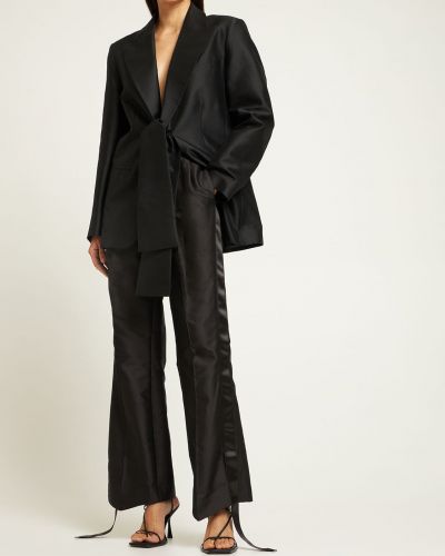Bavlněné hedvábné rovné kalhoty Rosie Assoulin černé