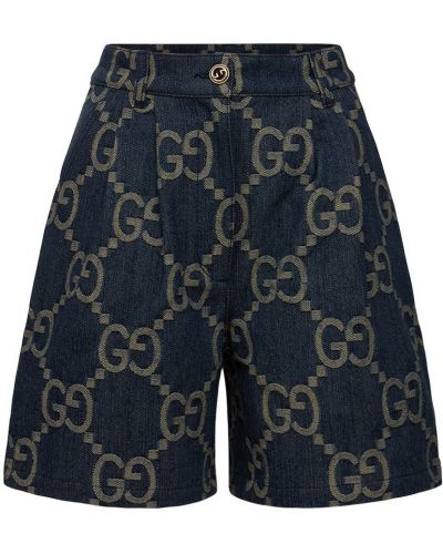 Modré bavlněné džínové šortky Gucci