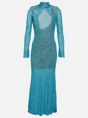 Длинное платье с вырезом на спине с бисером Self-portrait синее