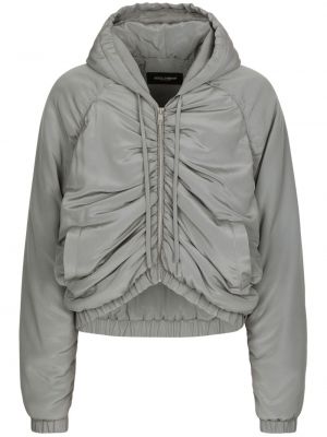 Svilena jakna s patentnim zatvaračem s kapuljačom Dolce & Gabbana siva