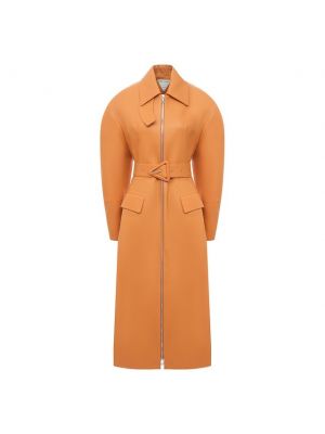 Оранжевое кожаное пальто Bottega Veneta