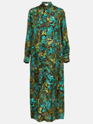 Jedwabna sukienka długa z nadrukiem Max Mara zielona