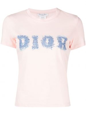 Kokvilnas t-krekls ar apdruku Christian Dior rozā