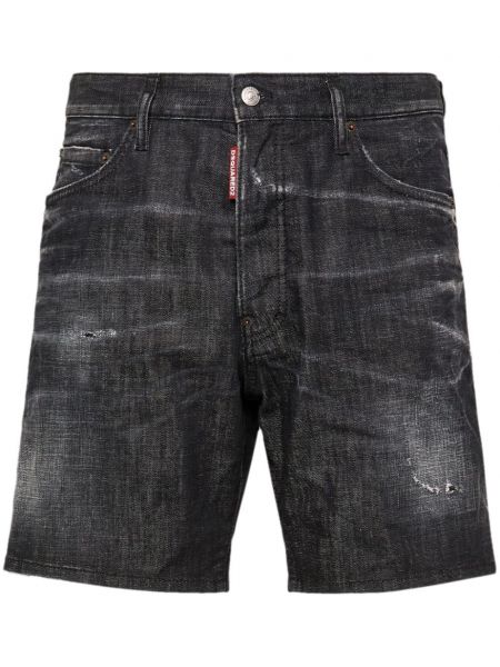 Szorty jeansowe z przetarciami Dsquared2 czarne